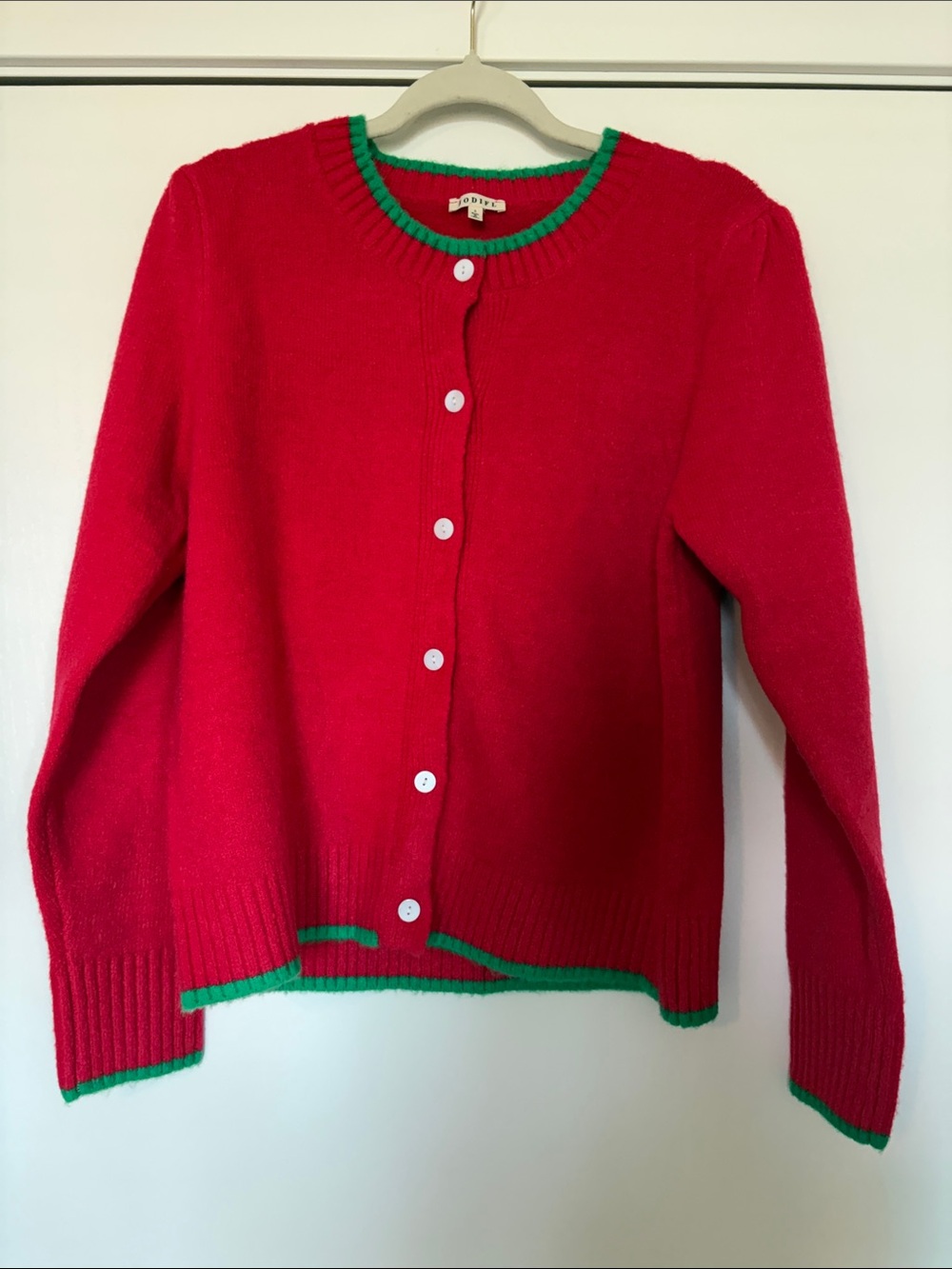JODIFL Red Cardigan with Green Trim